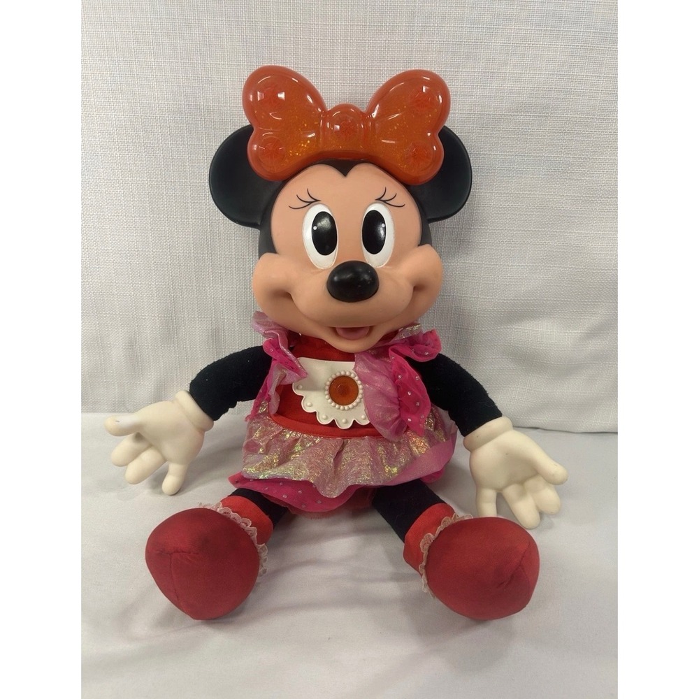 Disney Minnie Mouse Plush Doll Hard Plastic‎ Head Red Pink Sparkle Outfit 12"